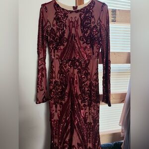 Fashion Nova Burgundy Sequin Maxi Dress